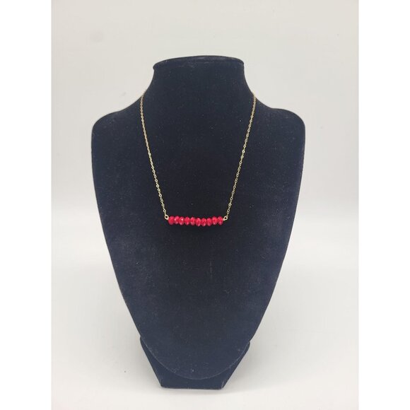 unbranded Jewelry - 1/20th 14KT Gold Filled Chain Bar Necklace Red Faceted Beads